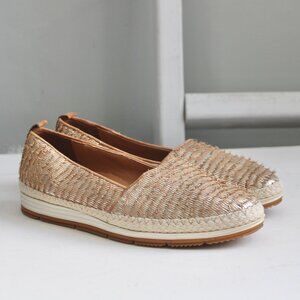 PAUL GREEN Gold Round Toe Slip On Leather Espadrille Shoes Size 5.5 UK / 8 US